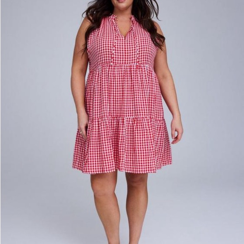Women’s Red Gingham Sleeveless Tiered Dress